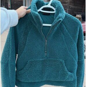 Lululemon oversized, cropped, Scuba funnel neck pullover. Jasper Green. XS.